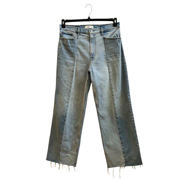 Abercrombie & Fitch Two Tone Crop Wide Leg Ultra High Rise Jean Size 32/14 Long - Picture 2 of 13